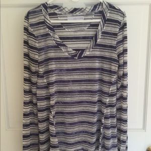 Semi-sheer navy and blue striped tee
